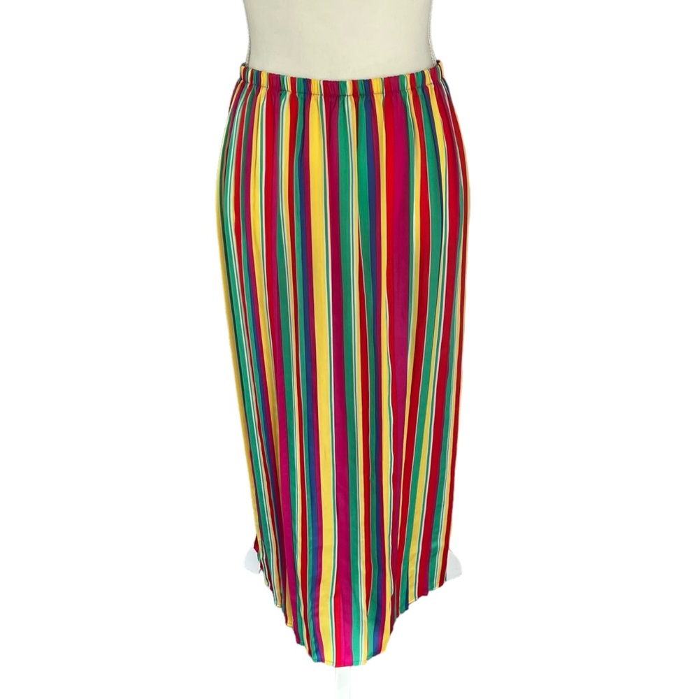 Bb Dakota striped maxi skirt pink yellow side slit stretchy women small colorful